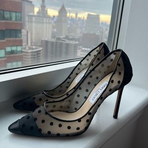 Jimmy Choo Romy 100 MM Polka Dot Mesh Pump